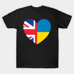 UK Supports Ukraine, UK Stands With Ukraine, Heart With Combined Flags T-Shirt